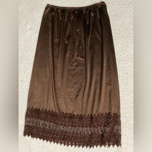 Elegant Brown Lace Trim Skirt Shiny Sleek Texture Elastic Waist